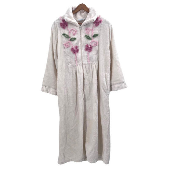 Vintage National Ivory Chenille Half Zip Bathrobe Womens PS Petite Small - Picture 1 of 8